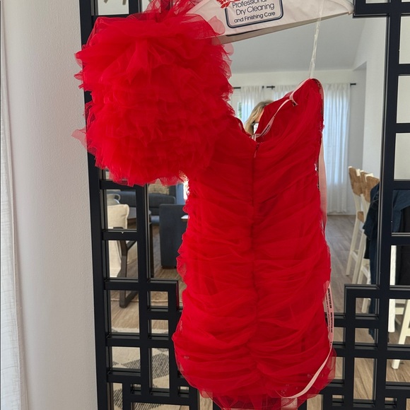 House of CB NOELLE Scarlet Ruffle Sleeve Dress NWT Size L+ - Picture 11 of 11